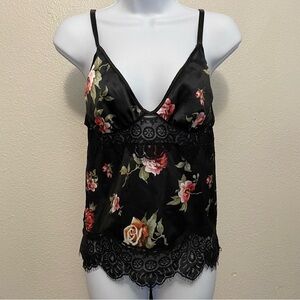 Women's Floral Lace Trim Babydoll Top M Whimsical Fairy Grunge Whimsigoth Dainty
